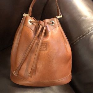 BURBERRYS Brown Leather Drawstring Bucket Bag Nova Check Lining VINTAGE